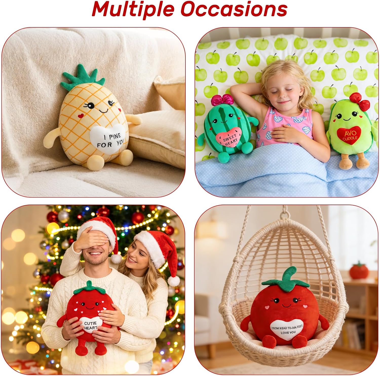 Valentines Day Strawberry Plush Toys 17 Inches Cute Fruit Stuffed Animal with Red Heart Soft Plush Strawberry Pillow Valentines Gifts for Girlfriend Boyfriend Lover - Image 5