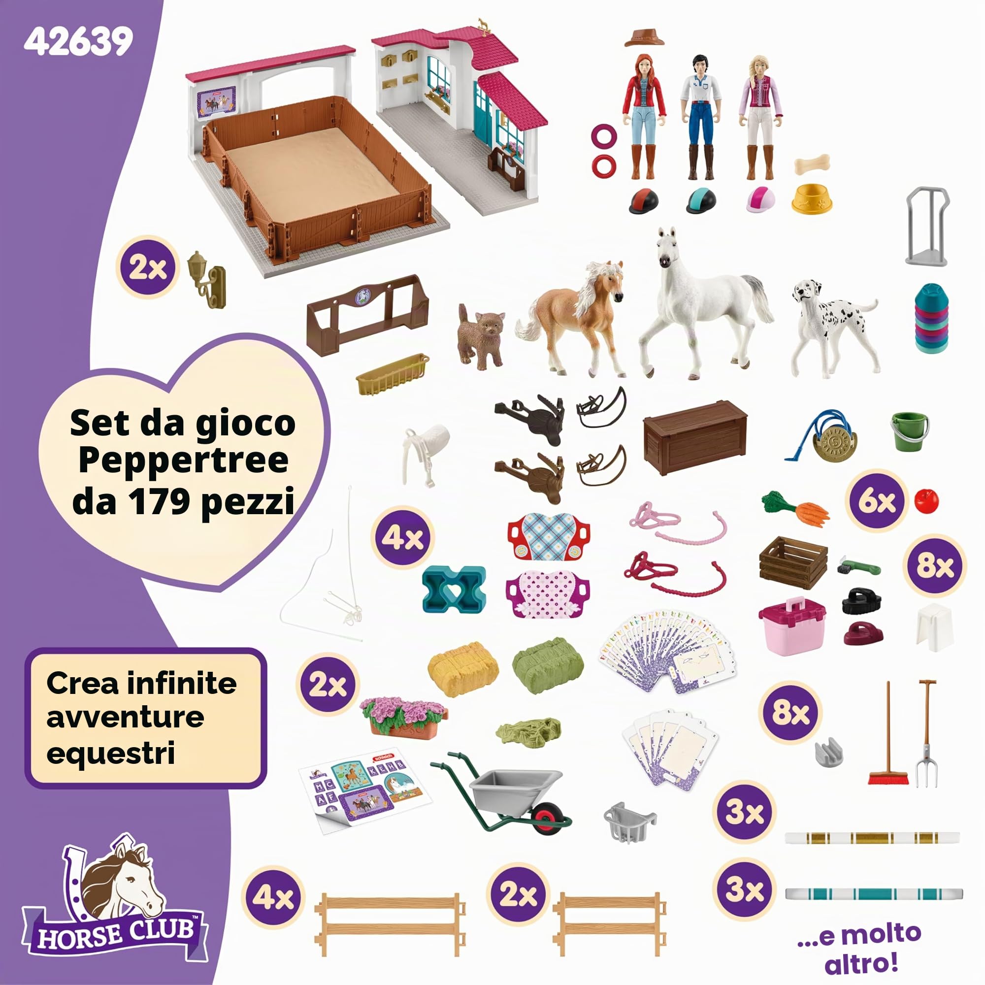 SCHLEICH HORSE CLUB | Maneggio Peppertree 42639 | con ostacoli, paddock e tanti accessori | regalo perfetto per bambine e bambini | cavalli giocattolo dai 5 anni | set da 179 pezzi