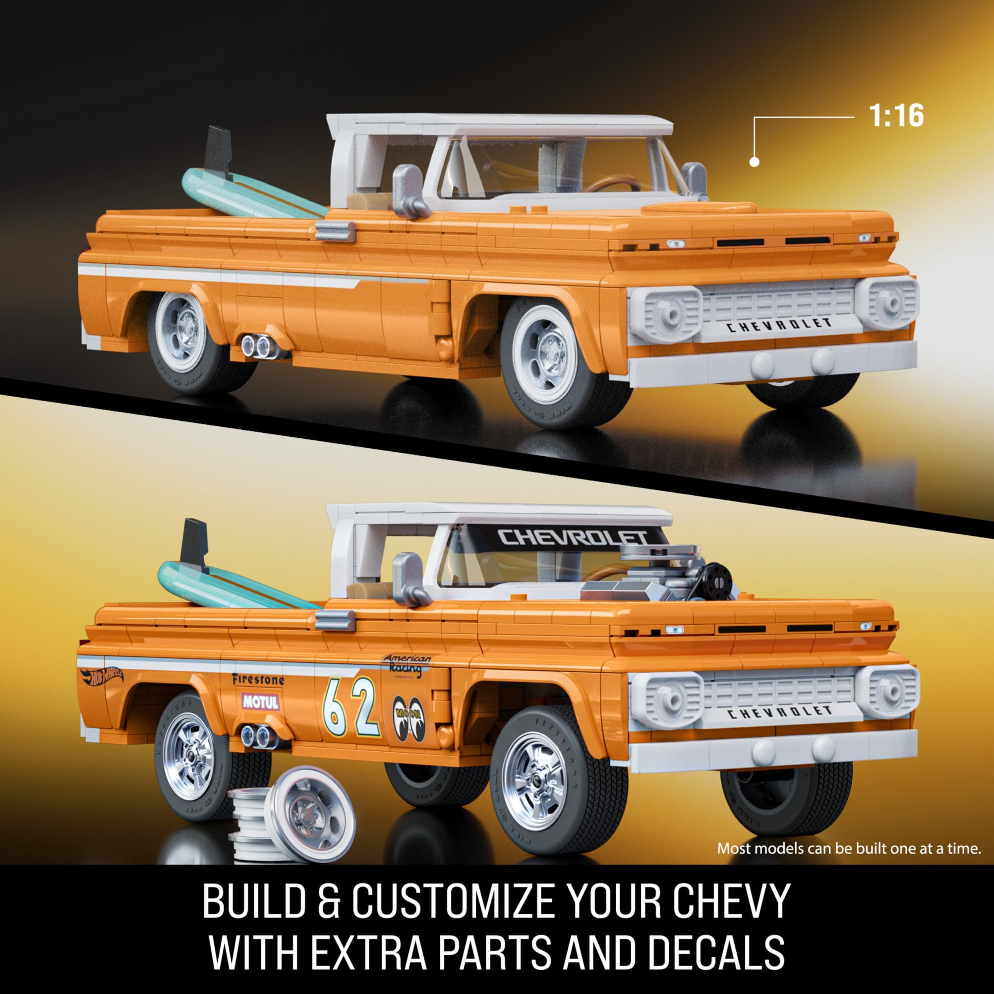 Mattel Brick Shop Hot Wheels Elite Series Building Set, Custom ’62 Chevy Pickup with 858 Pieces - Image 3