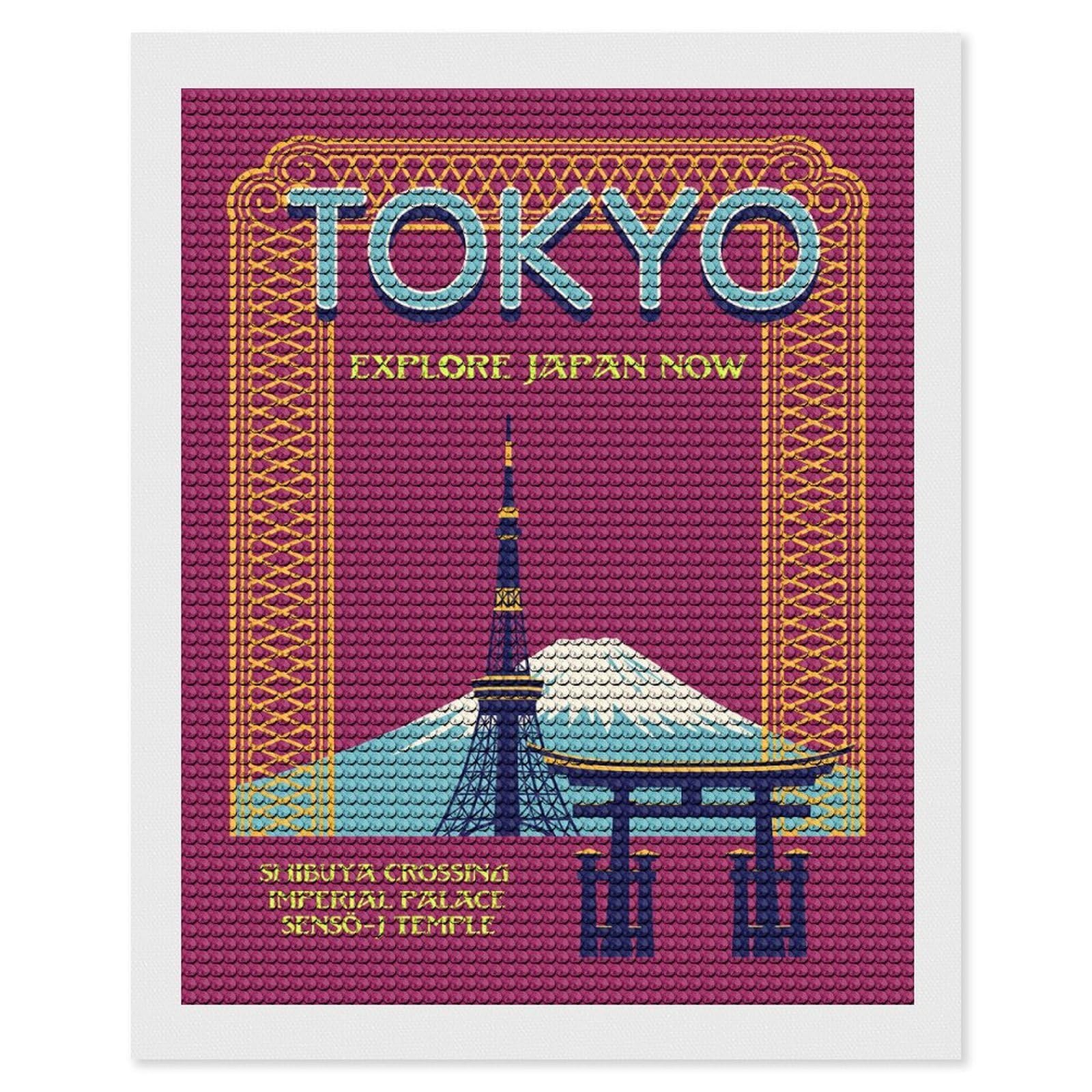 Junmoney Tokyo Diamond Painting Canvas Kit 16"x20", Adhesive Canvas, Christmas Gift, Full Kit Included, Thoughtful Present