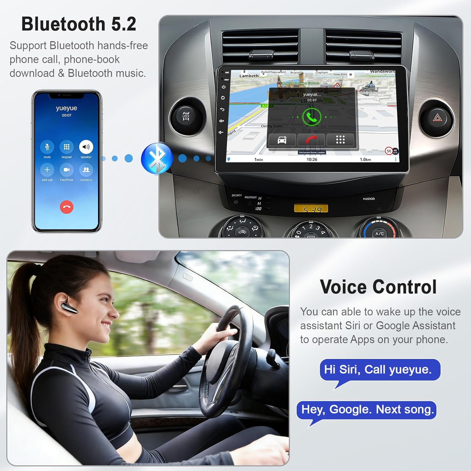 New Upgrade Car Radio for Toyota RAV4 2007-2012 Without JBL Sound System,9 Inch RAV4 Touchscreen Support Wireless Carplay&Android Auto, Bluetooth & Voice Control, Mirror Link, FM Radio