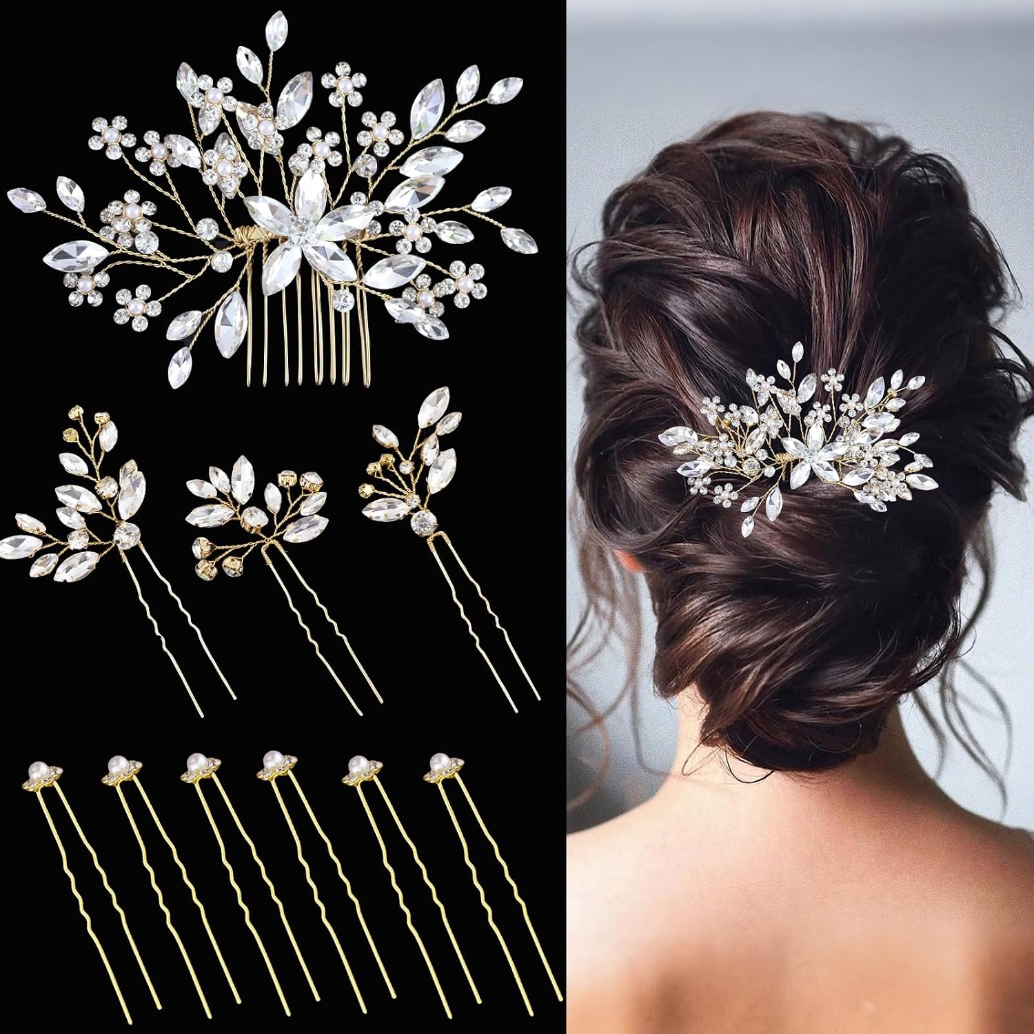 Gold Classic Rhinestone Bridal Hair Pins | Elegant Accessories