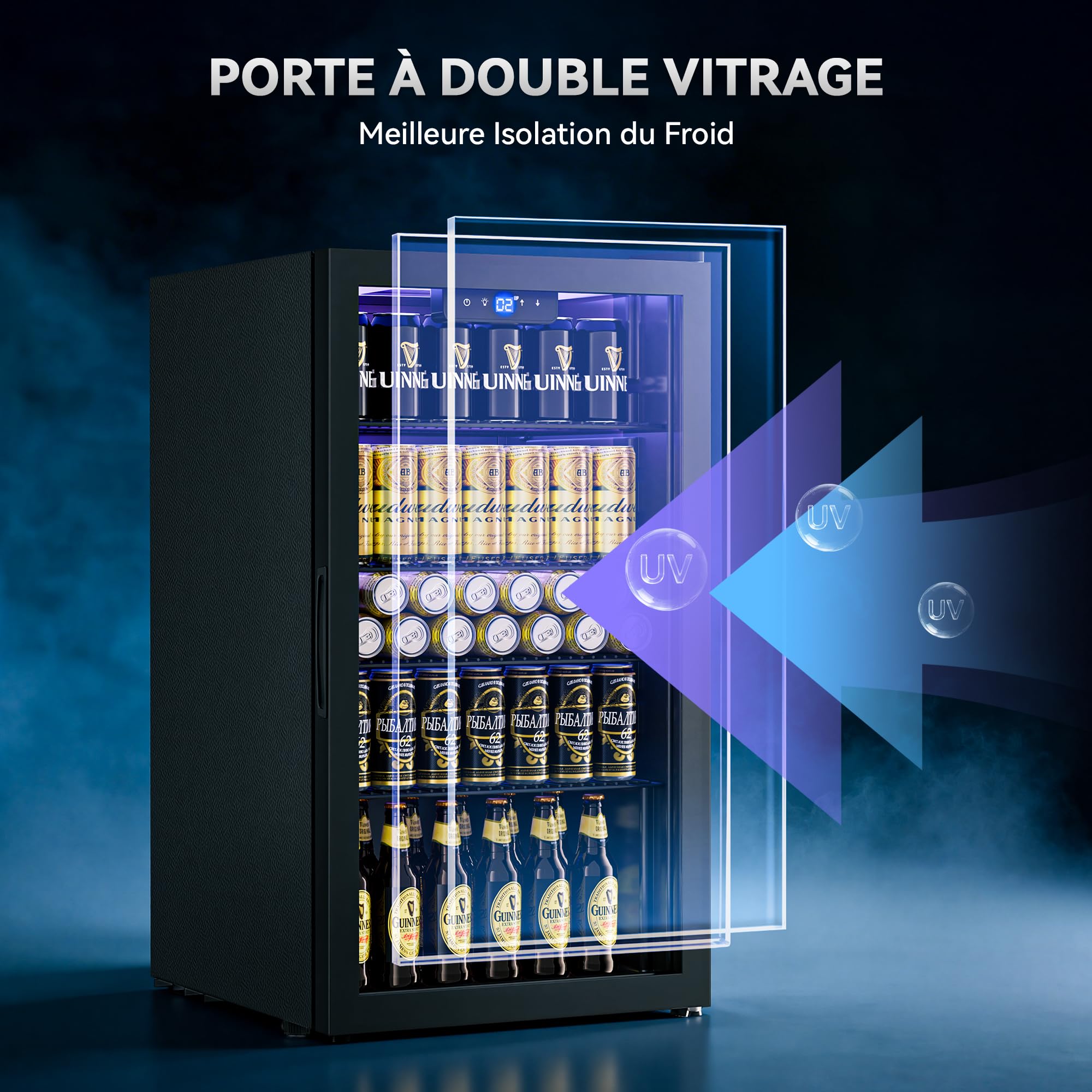 TRIUMPHKEY Réfrigérateur à Boissons 86 L Sans Givre, Porte Vitrée, 4 Étagères, 130 Canettes, Mini Frigo pour Bar Bureau Maison