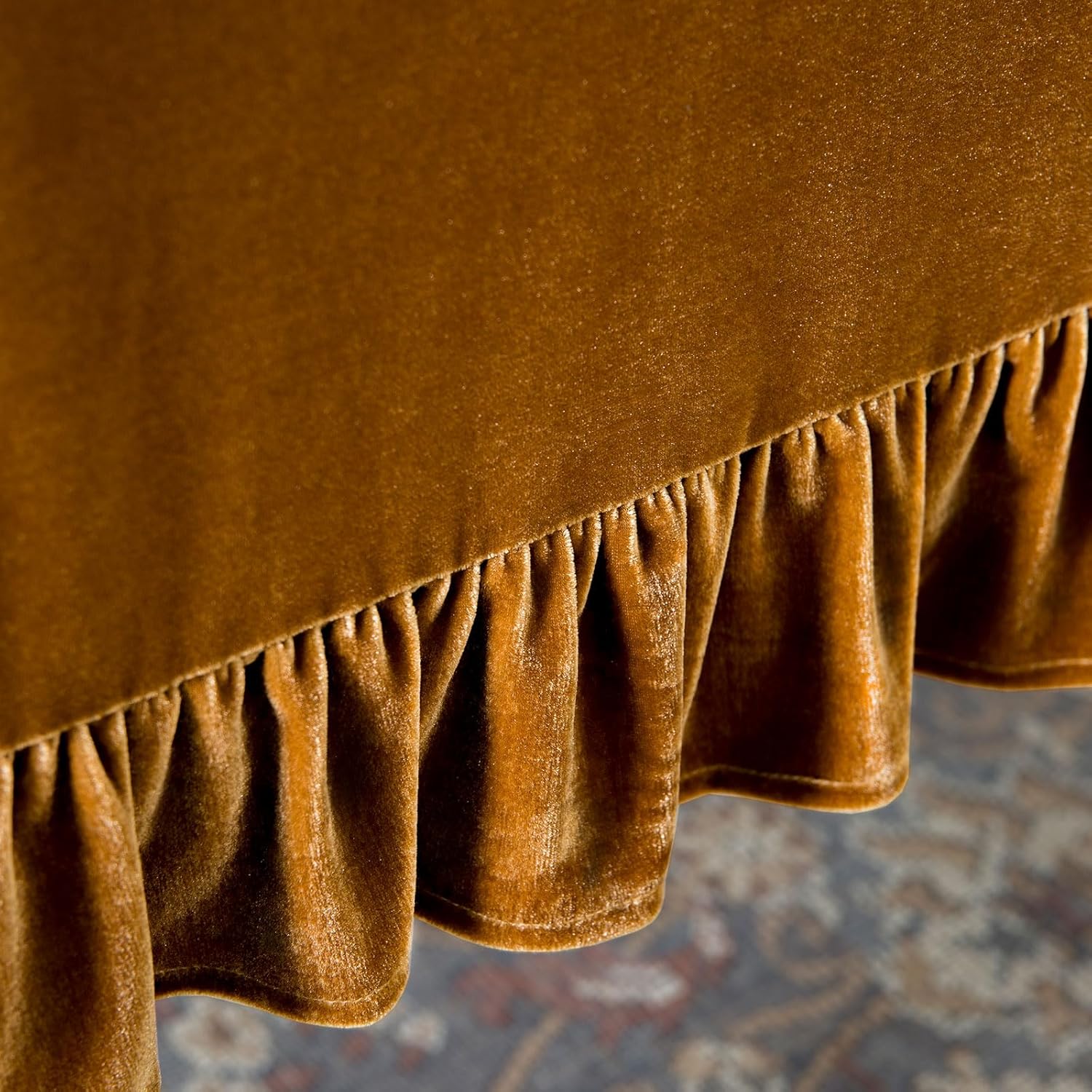Velvet Table Runner Soft Decorative Luxurious Solid 90 Inches Long Tablecloth with Retro Ruffle Flounces Table Runner Dresser Scarves for Kitchen Dining Room Coffee Table Golden Camel,14x90 Inch