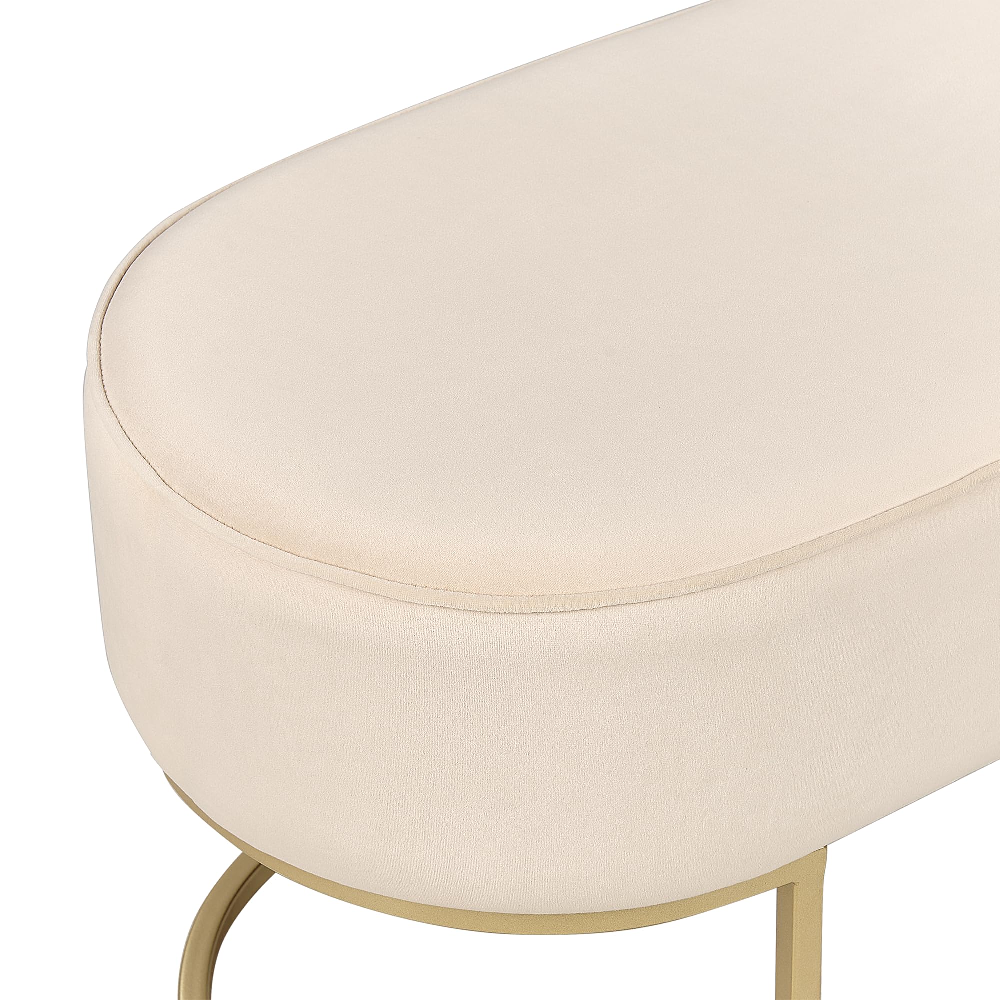 Banquette en Velours Crème Uni sur Pieds Dorés Rembourrage en Mousse Milry