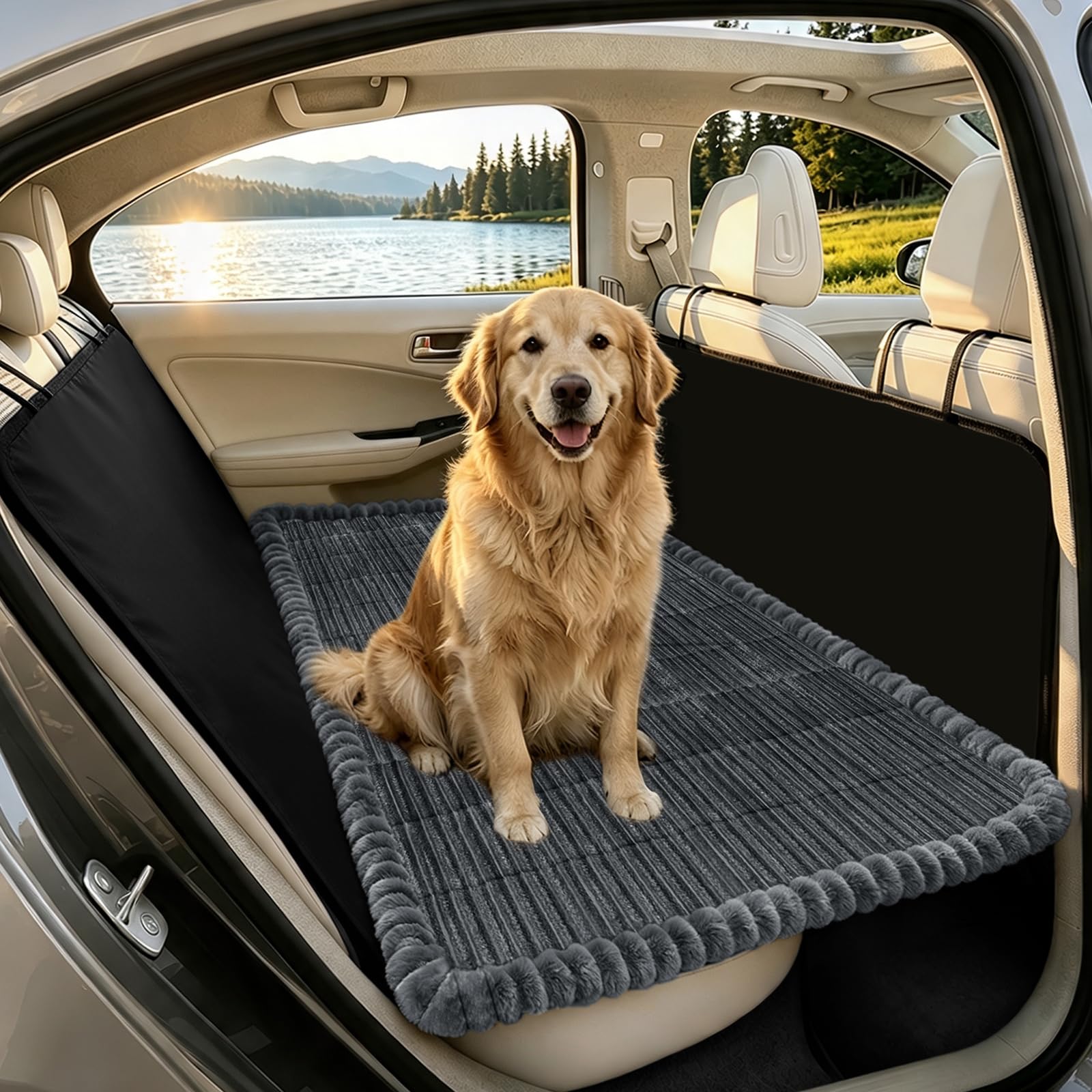 SYLC Dog Bed for Car Back Seat, Non-Slip Car Seat Cushion Cover Waterproof