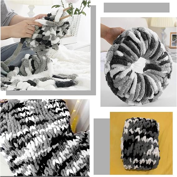 2 Pack 240g Super Chunky Yarn for Hand Knitting,Thick Wool Yarn,Chenille Chunky Blanket Yarn for Hats Scarf Blankets Cushion Cat Bed