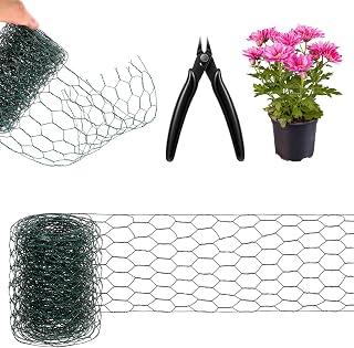 Chicken Wire for Floral Arrangements Galvanized Green Chicken Wire Mesh Netting Roll 3.94 X 118in with Cutter PVC Coated Hexagonal Garden Netting Fence for Crafts Poultry Garden