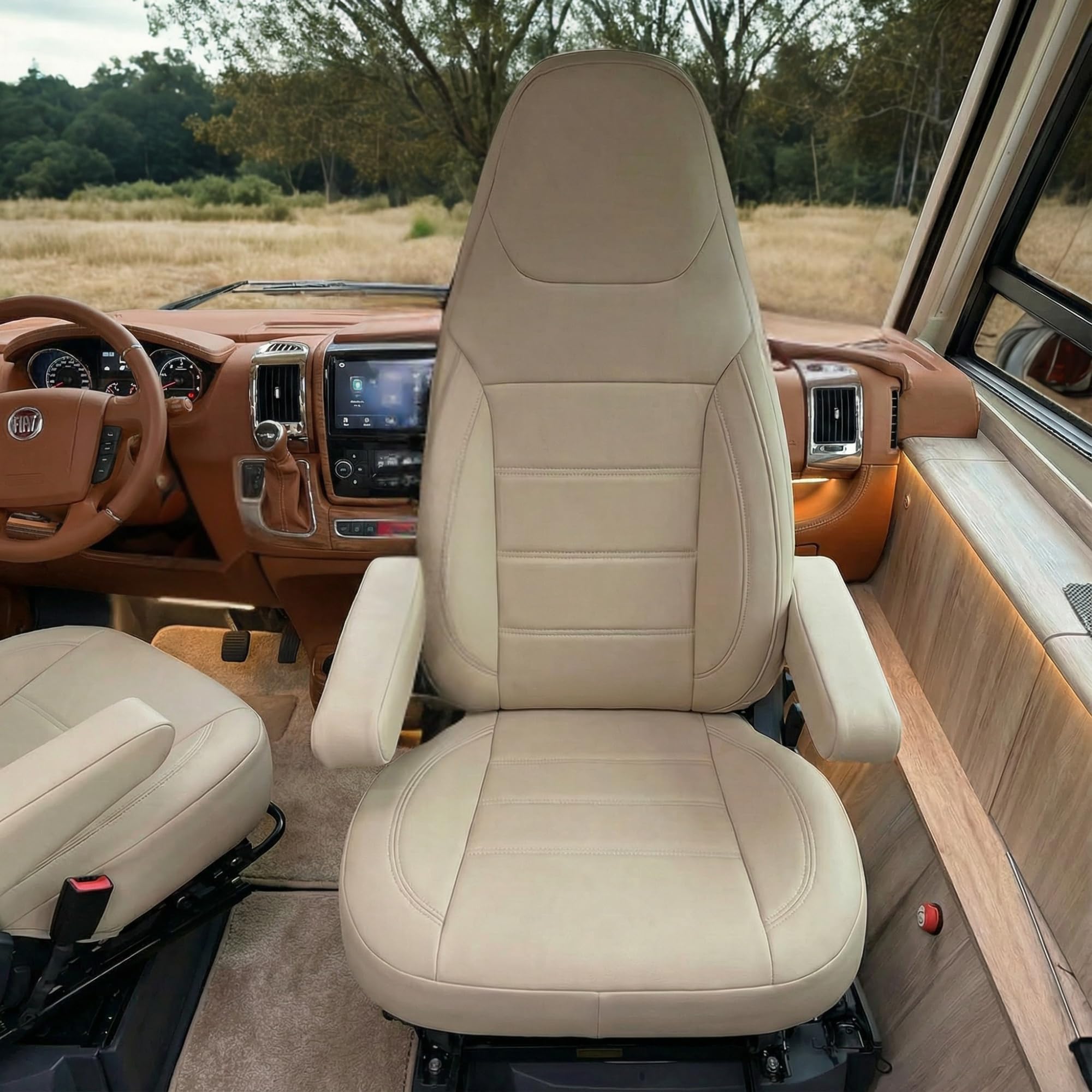 Lot de 2 housses de siège compatibles avec sièges de camping-car Aguti GIS Liner & Milan avec housses d'accoudoir, compatibles avec Pössl, Knaus, Adria, Carthago, etc. (beige)