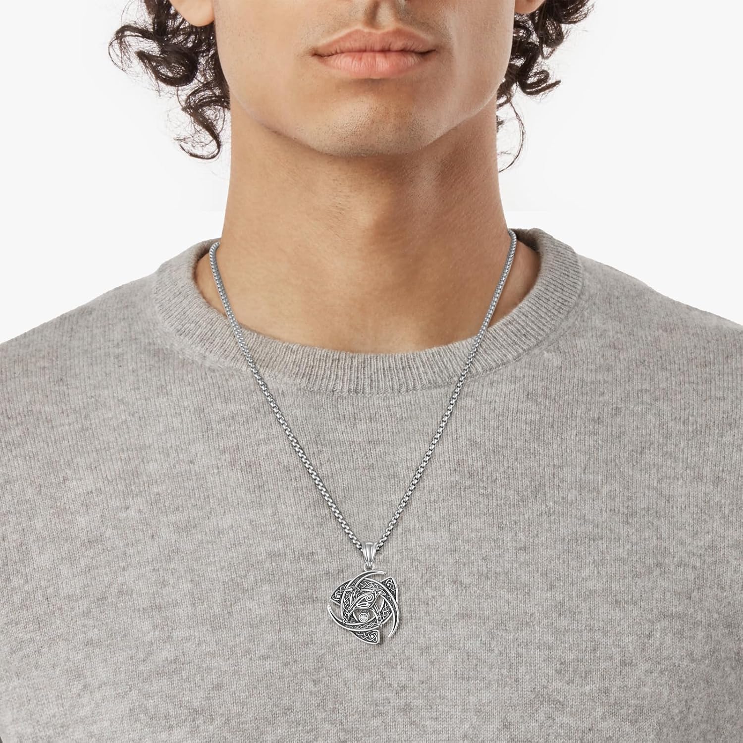 Palpitate Norse Horn of Odin Necklace 925 Sterling Silver Viking Triskele Pendant Necklace Nordic Amulet Jewelry Gifts for Men Women - Image 5