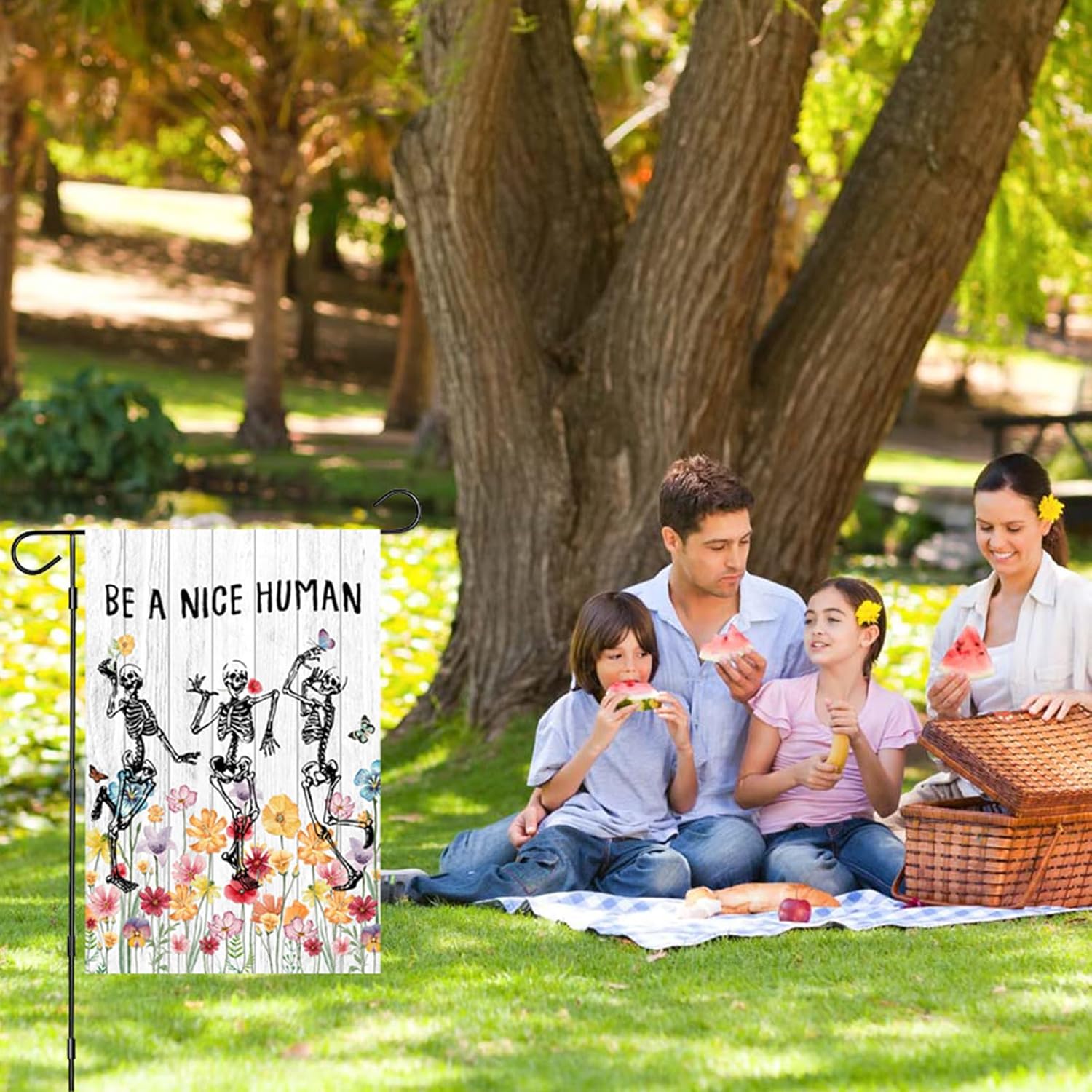 Avezano Be A Nice Human Garden Flag Skeleton Skull Wildflower Outdoor Yard Flag Spring and Summer Floral Flag for Garden Decor Funny Outdoor Flag 12x18 Inch - Image 6