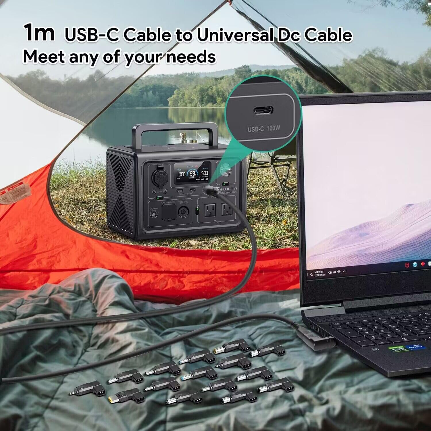 KFD 1,8M USB C naar DC 19V-20V stekker PD 100W laadkabel voedingskabel oplader adapterkabel voor 2024 MacBook Air Pro M3, Surface Pro 11, Lenovo, HP Dell laptop universele converter stroomkabel