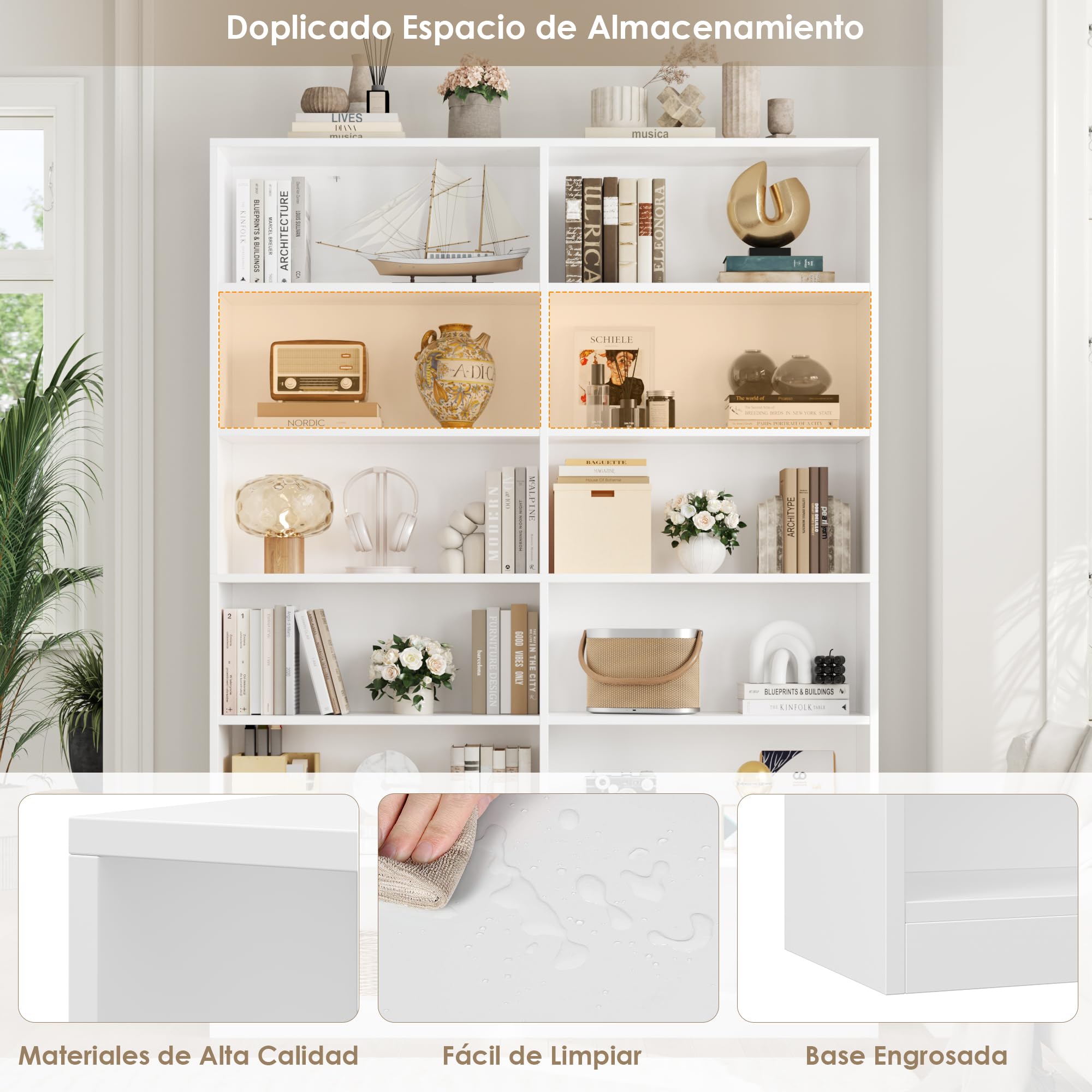 FirFurd Estanteria Libros con 12 Compartimentos, Libreria Estanteria | Estanteria Salon, Librerías Salón, Mueble Almacenaje para Libreria, Oficina, Estudio, Blanco, 120x30x188,7cm