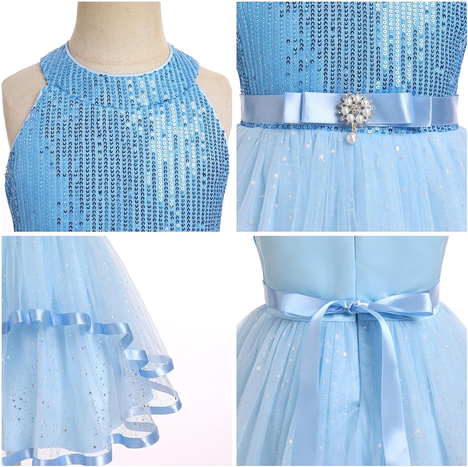 OBEEII Toddler Girls Pageant Dress Princess Sequin Tulle Tutu Dress Birthday Party Photoshoot Dress Glitter Flower Girl Dress - Image 2