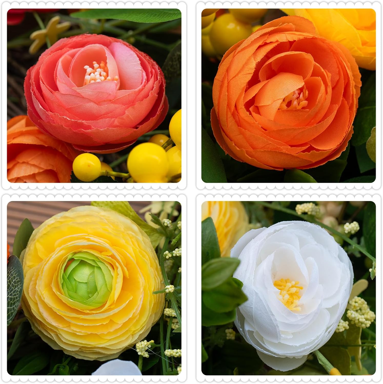 Spring Summer Wreaths for Front Door Outside 24 Inch, Summer Wreath Outdoor with Lotus and Berries, Green Floral Door Wreath for All Season Home Wall Wedding Farmhouse Holiday