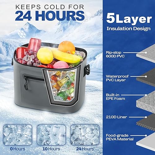 Miniatura 2 de Bolsa térmica aislada, 81630 puede plegable para refrigeradores de almuerzo para picnic, playa, trabajo, viajes, bolsas enfriadoras de hielo suaves