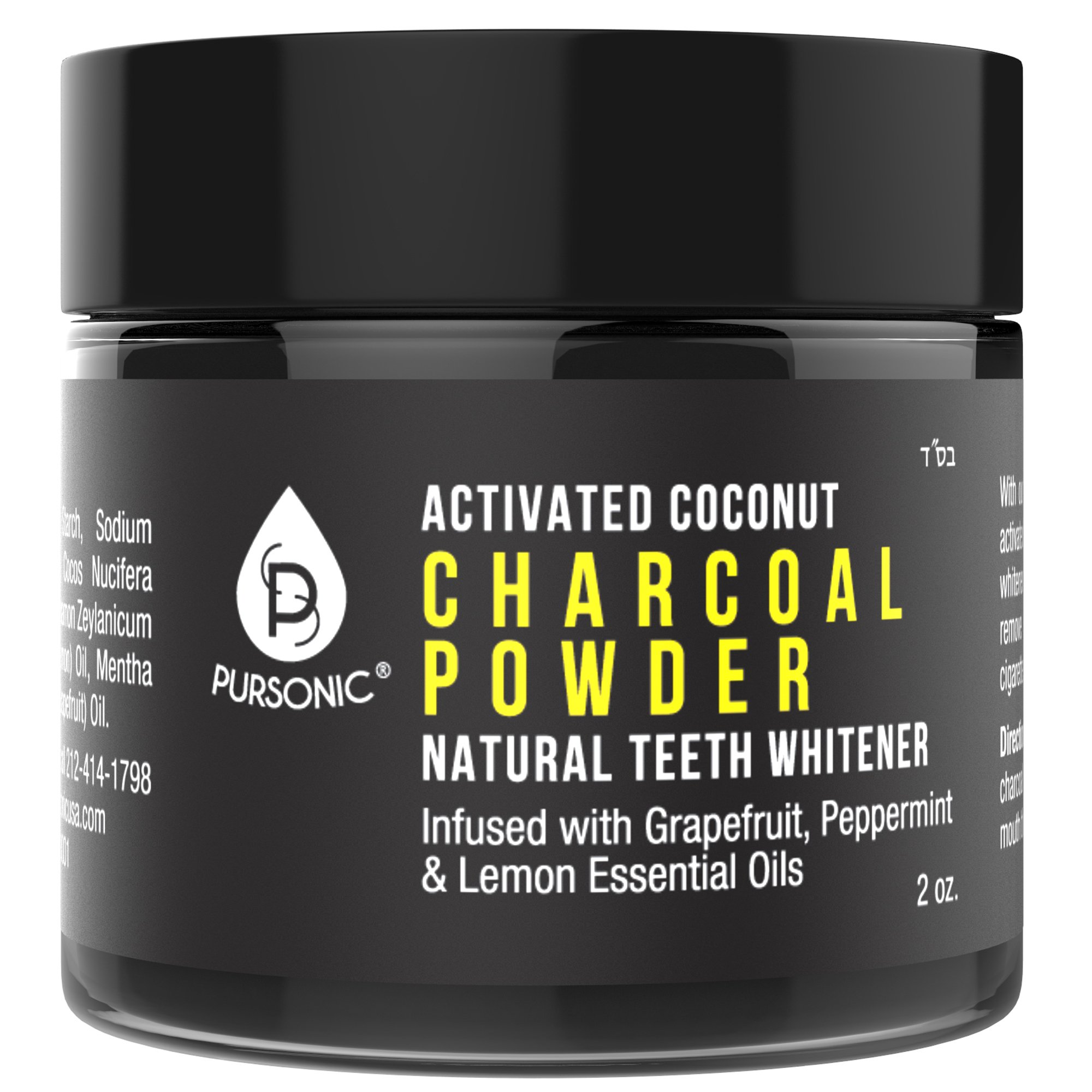 Pursonic Teeth Whitening Charcoal Powder Natural Infused With Grapefruit Peppermint Lemon Essential Oils 2oz