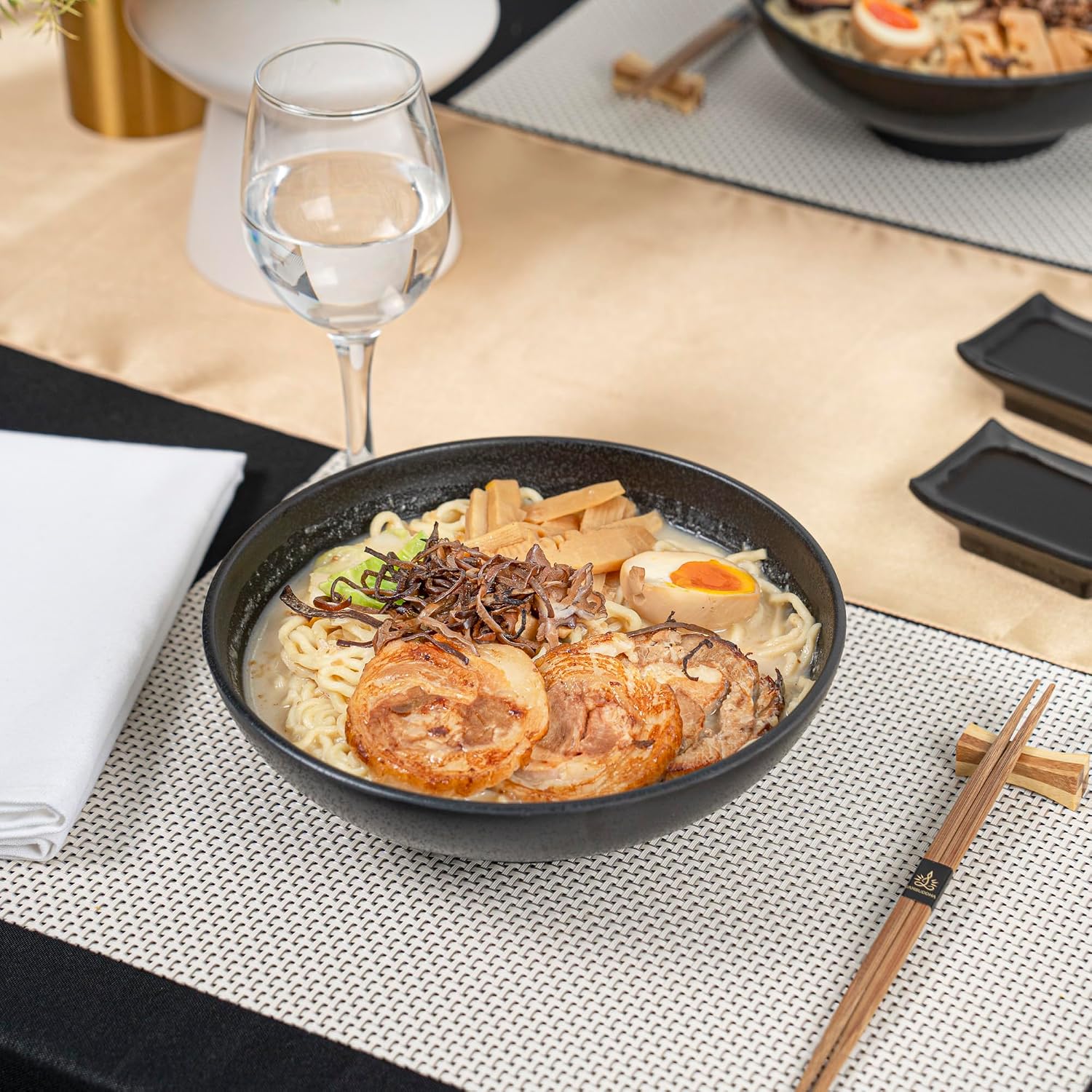Restaurantware-Voga 27 Ounce Soup Bowls, 2 Large Pho Bowls - Faux Stone, Serve Noodles, Salads, Or Pastas, Black Melamine Ramen Bowl, Shatterproof, Dishwashable, Asian Style image 3