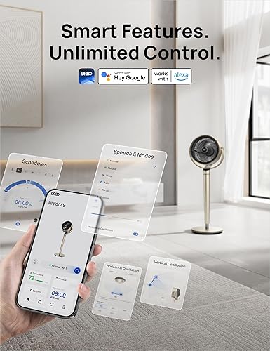 Miniatura 5 de Dreo Ventilador de pedestal con control inteligente, 43 pulgadas, 150 + 120 ventiladores silenciosos oscilantes omnidireccionales para dormitorio,