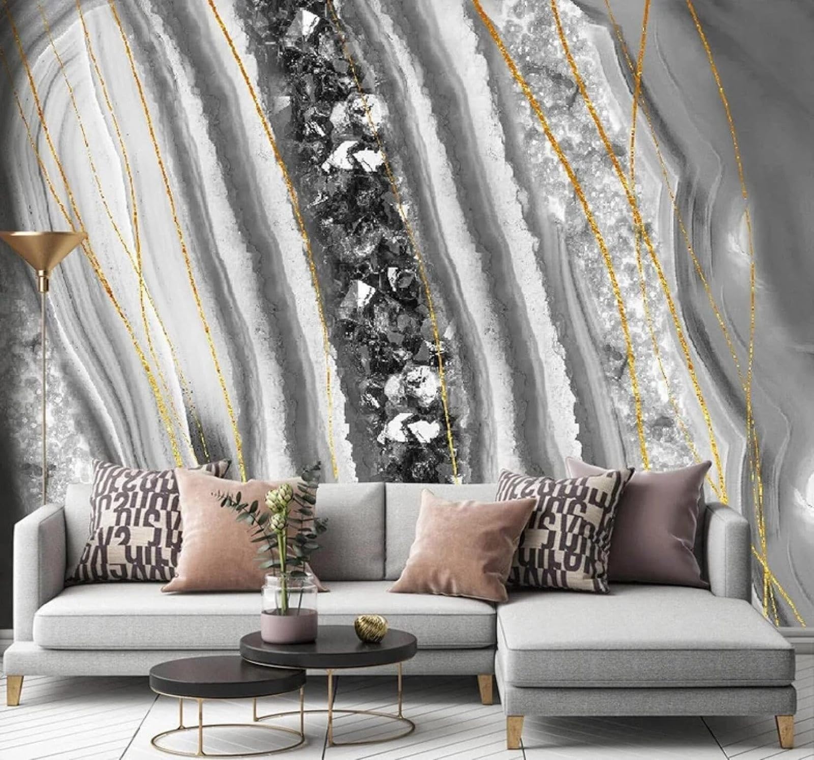 XLMING Contemporary Luxury Abstract Crystal Gold Thread Faux Marble 3D Wallpaper Luxury Home Dining Decor Paste Sofa Living Room The Wall for Bedroom Mural-350cm×256cm