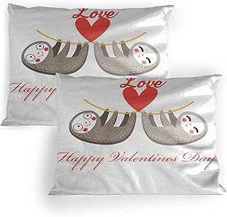 Ambesonne Sloth Pillow Sham Set of 2, Happy Valentines Day Theme Tropical Animals Girl Romantic, Quality Microfiber Bedding Item for All Seasons, 36