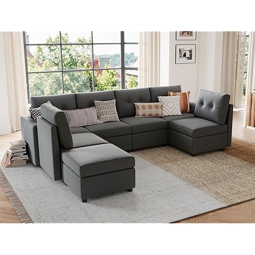 LINSY HOME Modular Sectional Sofa Oversized, Rubik III Removable Cover Living Room Couches with Storage Deep Seat & Ottoman Chaise L/U Shaped Sofa Modern Couch (Dark Grey)