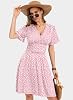 WNEEDU Womens Summer Dresses V-Neck Wrap Dress Ladies Elegant Empire Waist Beach Dresses Short Ruffle Sleeves Party Dress with Pockets