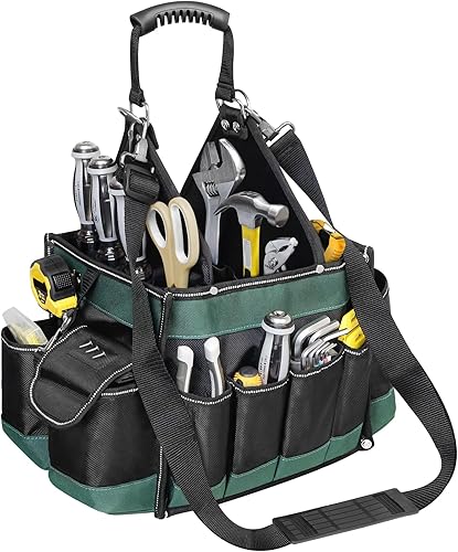 Bolsa de herramientas con parte superior abierta de 15 pulgadas, bolsa de herramientas para electricistas con 22 bolsillos, bolsas de herramientas