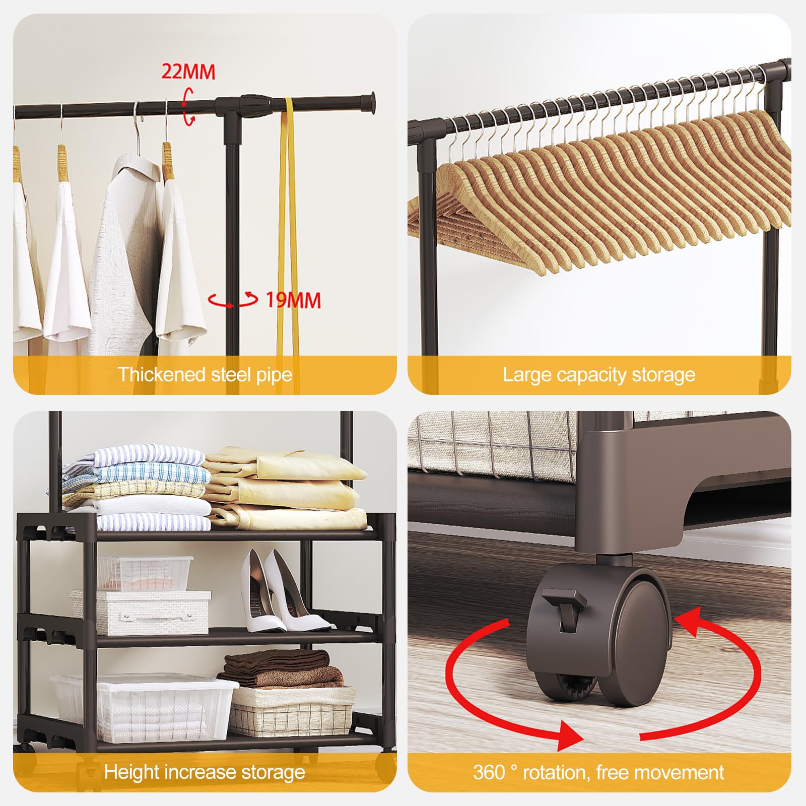 Ergocar Appendiabiti Da Stoccaggio Con Gancio Metallico Con Rack Multistrato Design Multifunzionale Mobile a 360 ° e Stabile Adatto Per Camera Da Letto, Soggiorno e Portico