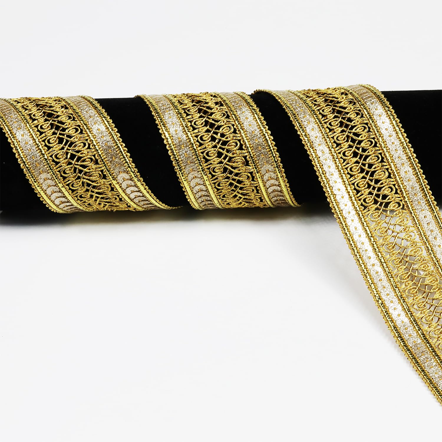 5 Yards，Width 47mm/1.85Inch, Golden lace Trim Craft Ribbon Decorated Gimp Trim for Wedding Bridal, Performance Costumes or Jewelry, Crafts and Sewing （Golden） — image 1