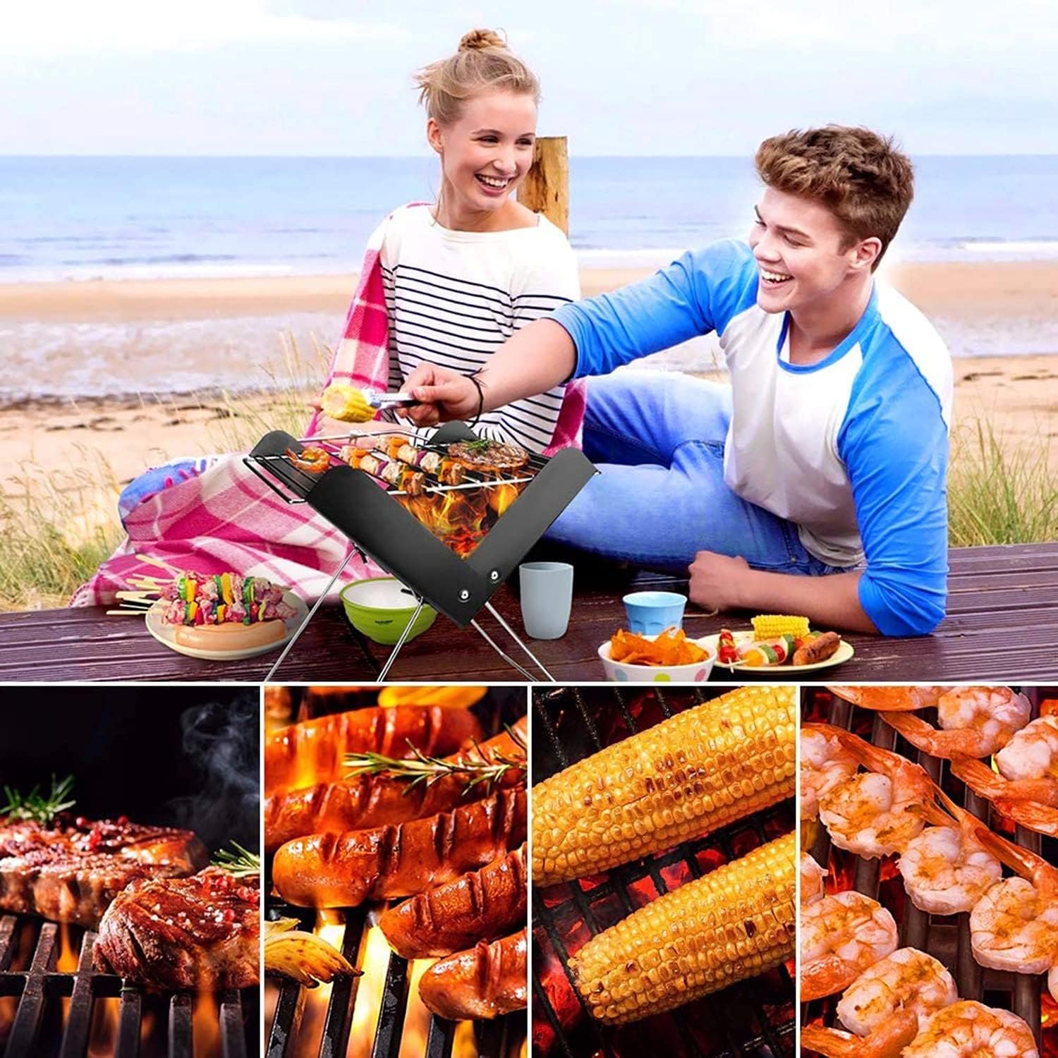 Folding Charcoal Grill Portable BBQ Grill for Camping Picnic Stainless Steel Barbecue Outdoor Backyard Cooking