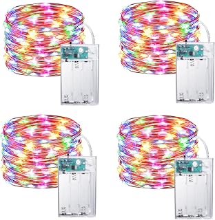 Joomer LED Fairy Lights Battery Operated, 4Pack Each 16FT 50LED, Multicolor | Cuttable Starry Lights with Timer for Bedroom, Parties, Wedding Christmas Indoor Decor, Silver Wire