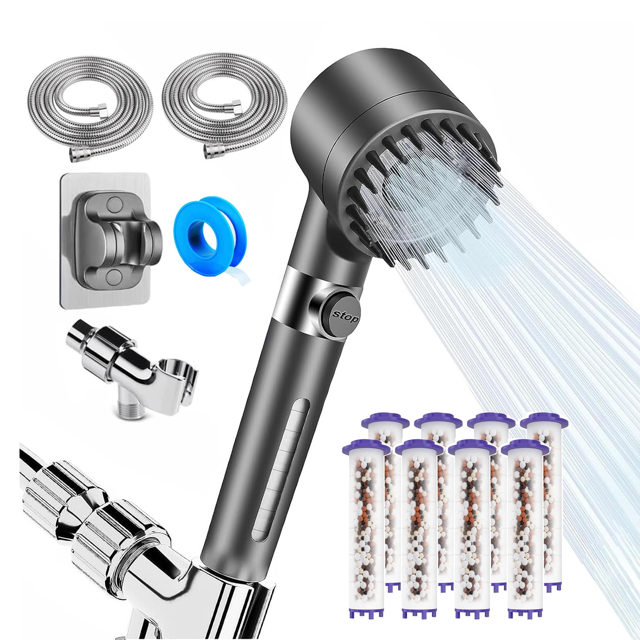Pommeau de douche débit d'eau haute pression filtrant avec tuyaux