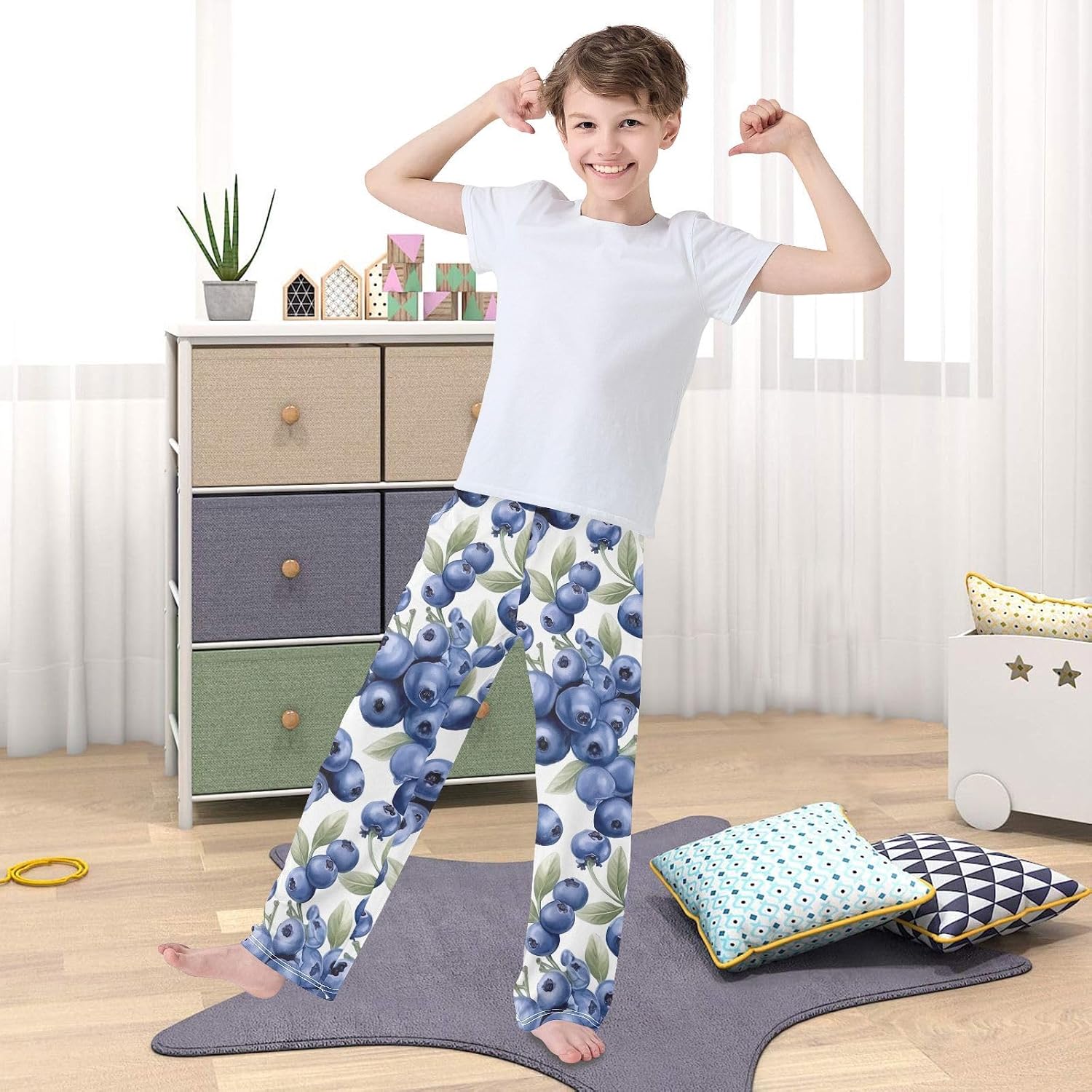 Leave Blueberries Soft Pajama Lounge Pants with Pockets Elastic Waist Long Sleepwear Pajama Bottoms for Christmas