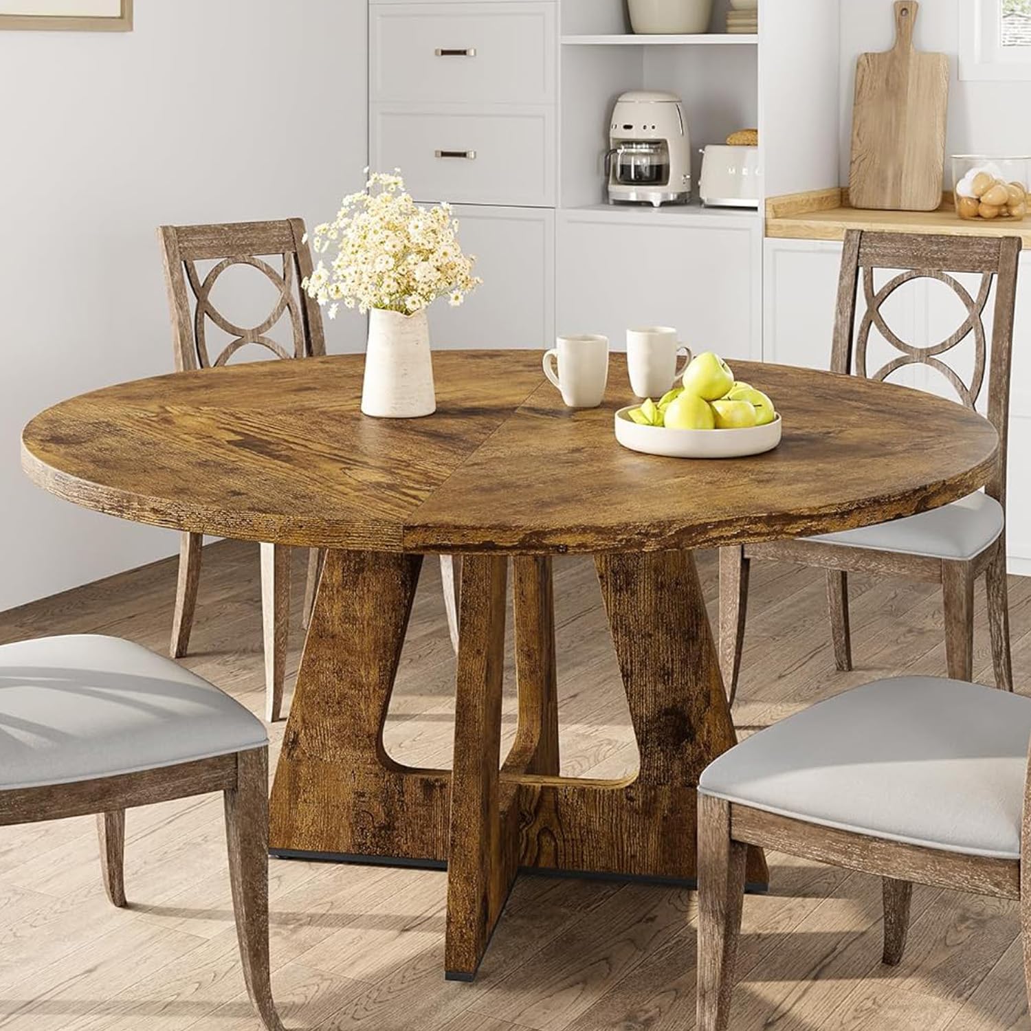 Zstar Mesa Redonda Comedor, Mesa De Comedor Redonda para 4 Personas, Resistente Al Rayado, Color Marrón Vintage, para Comedor, Cocina y Salón, 120x75cm, Solo Mesa