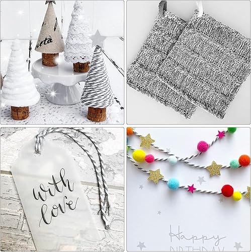 Miniatura 60 de Cuerda de algodón de 328 ft, cuerda de Navidad, cuerda resistente para manualidades y envolver regalos. Rojo Blanco