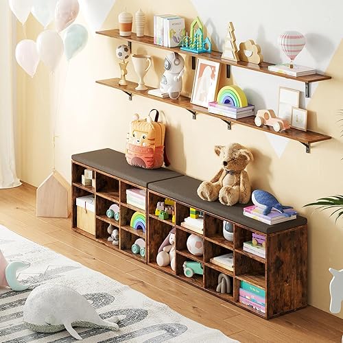 Miniatura 7 de DINZI LVJ Banco de almacenamiento de zapatos con cojín, zapatero con 12 cubos y estantes ajustables, organizador de zapatos multifuncional para