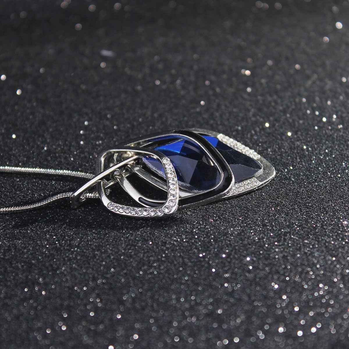 Solid Long Sweater Necklaces for Women Elegant Triple Stack Cubic Zirconia Pendant Rhombic Rhinestone Pendant Y Necklaces Fashion Jewelry… - Image 4