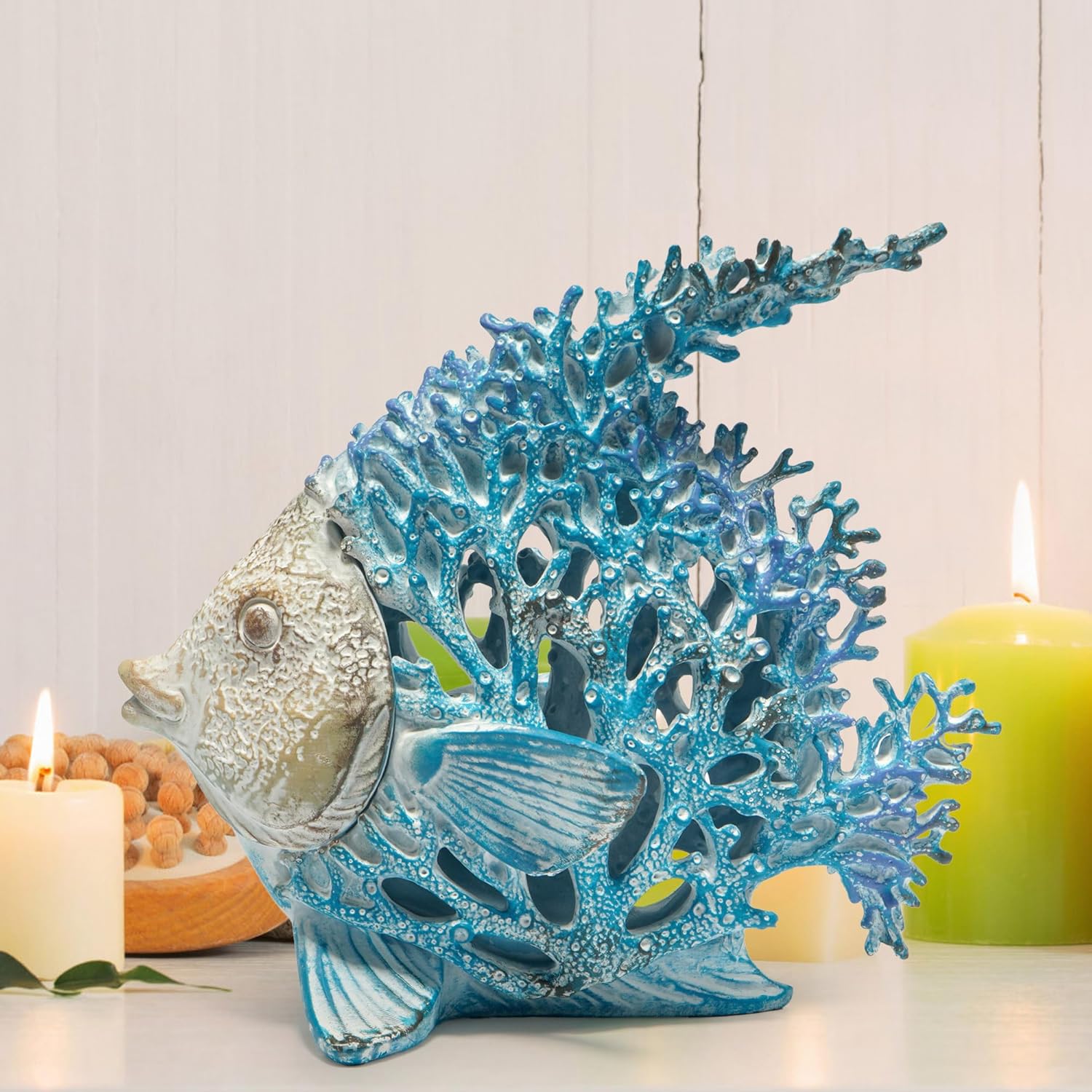 Hodao Sea Coral Fish Figurines Decoration Summer Beach Coastal Decor Coral Reef Angelfish Home Office Desk Decor Statues for Tabletop Shelf Bathroom Decoration Ornament Gifts for Mom (Blue)