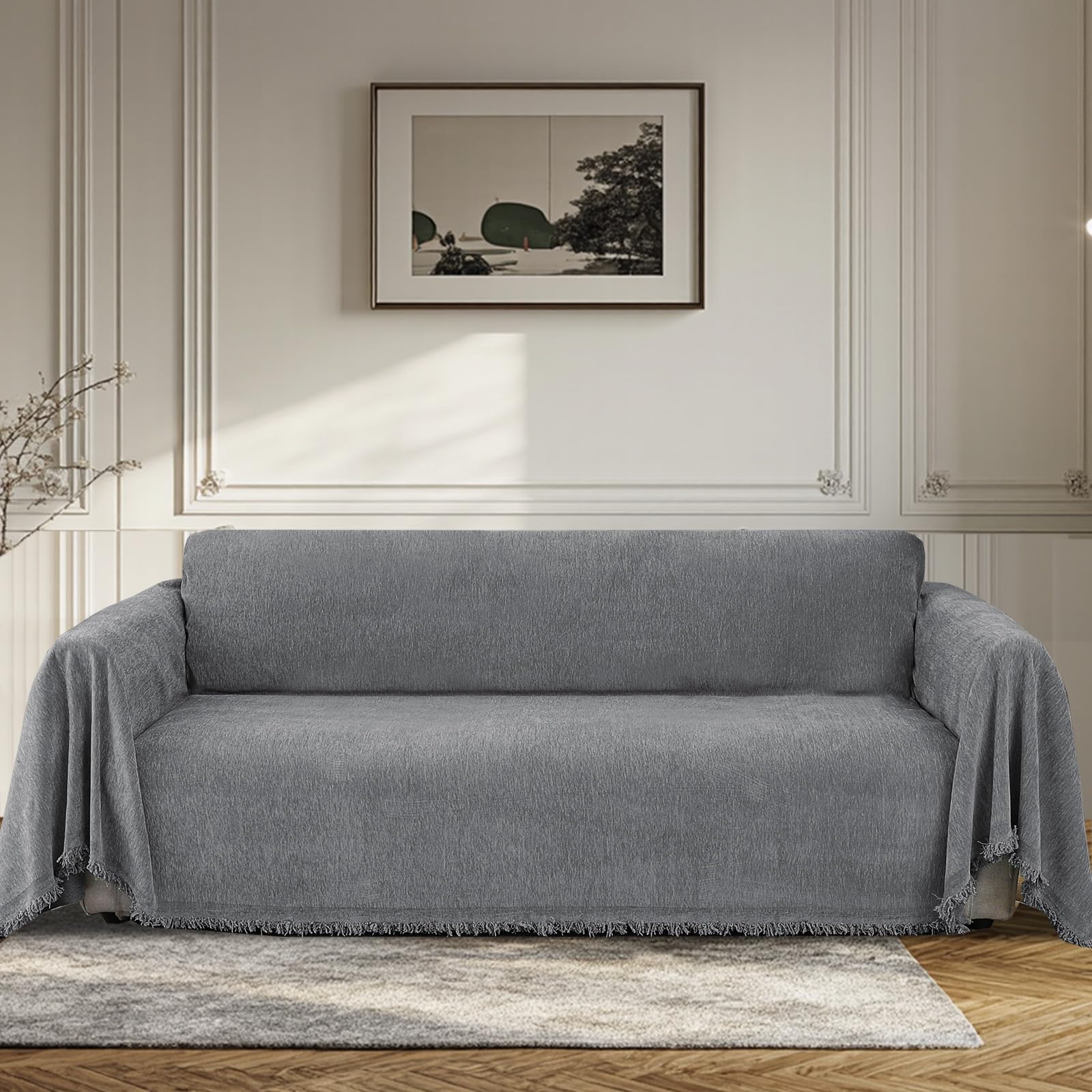 BellaHills Telo Copridivano 3 Posti, Copridivano Universale Quattro Stagioni, Teli Copri Divano con Braccioli, Copritutto Per Divano Arredamento Per La Casa Antimacchia, (Grigio, 180 x 260cm)