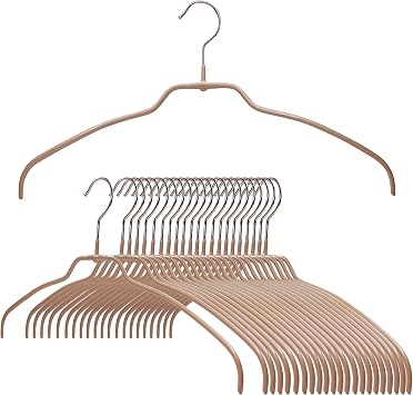 MAWA by Reston Lloyd Clothing Hangers for T-Shirts, Light Garments, Silhouette Ultra-Thin Series, Non-Slip Space-Saving Shirt Hanger, Style 42/FT, Set of 24, Latte