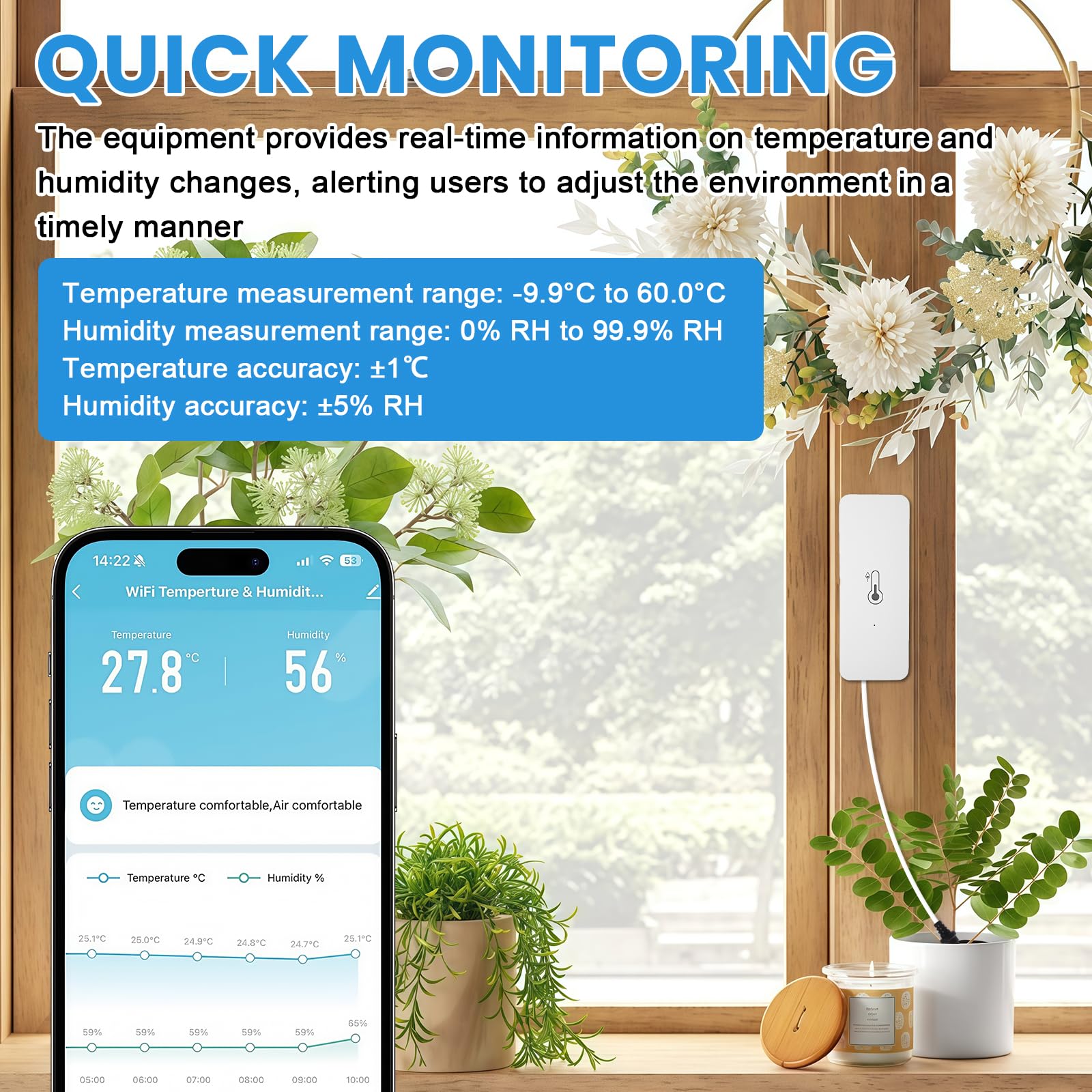 Czujnik higrometru termometru WiFi: inteligentny termometr Wi-Fi, higrometr z czujnikiem zewnętrznym, do użytku wewnątrz i na zewnątrz, do zamrażarki, akwarium, alarmu aplikacji, zdalnego