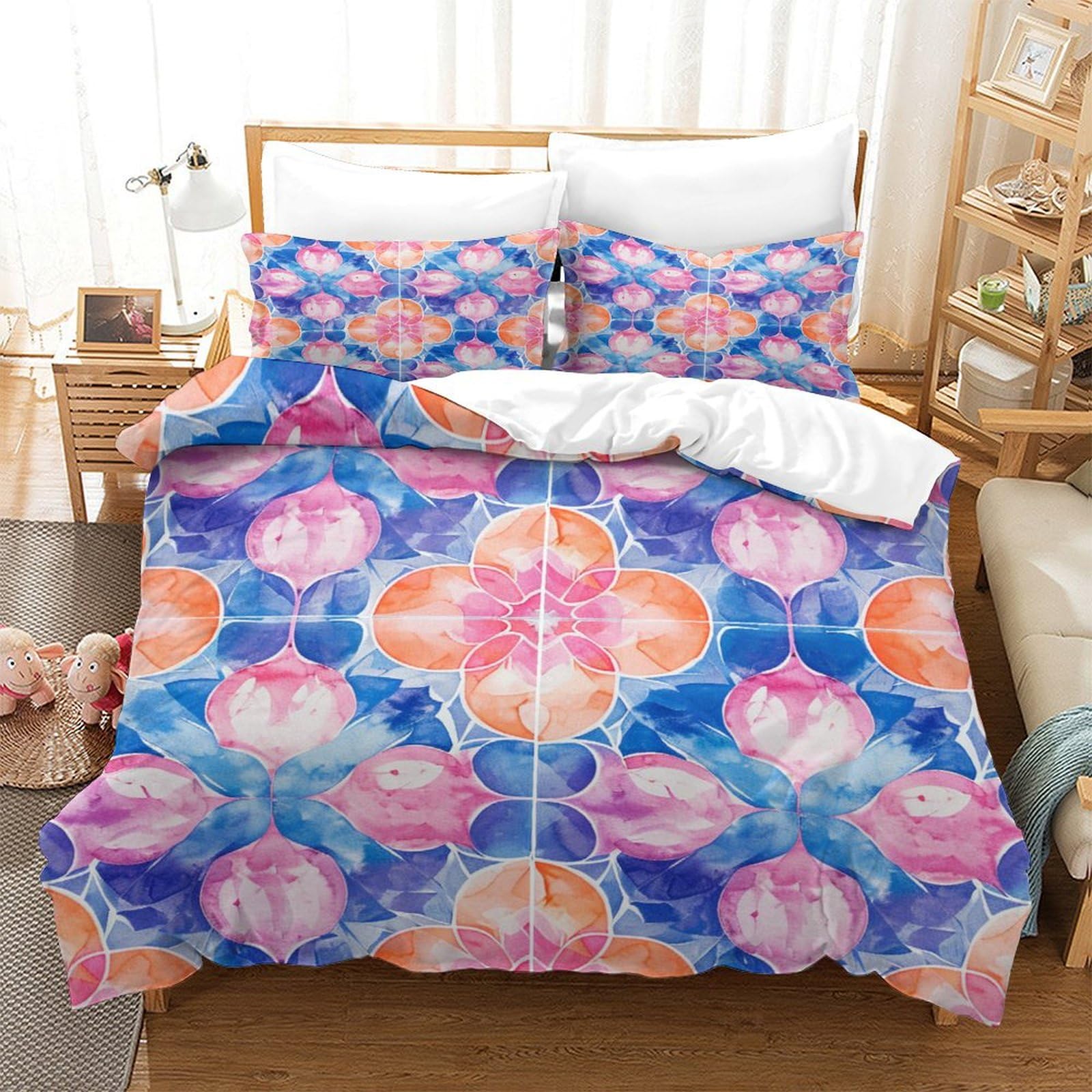 P1S9U7W5Y 3D Printed Nordic Mosaic Pattern 3pcs Microfiber Duvet Cover Set Colourful Geometric Bedding Set King（220x240cm）