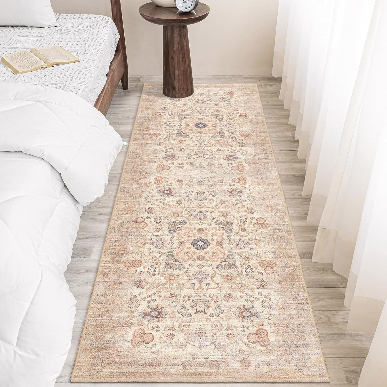 Washable Runner Rug 2x6,Beige Rug Runners,Long Boho Rugs for Hallways Kitchen Bedroom Entryway Bathroom,Vintage Bohemian Farmhouse Distressed Oriental Floor Non Slip Carpet
