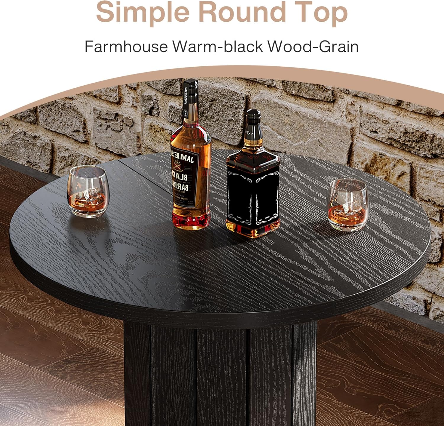 Tribesigns Round Bar Table, 39.4" H Wood Bistro Pub Table with Metal Ring Footrest for Dining Coffee Cocktail Living Room, Small Space, Black(Only Table)
