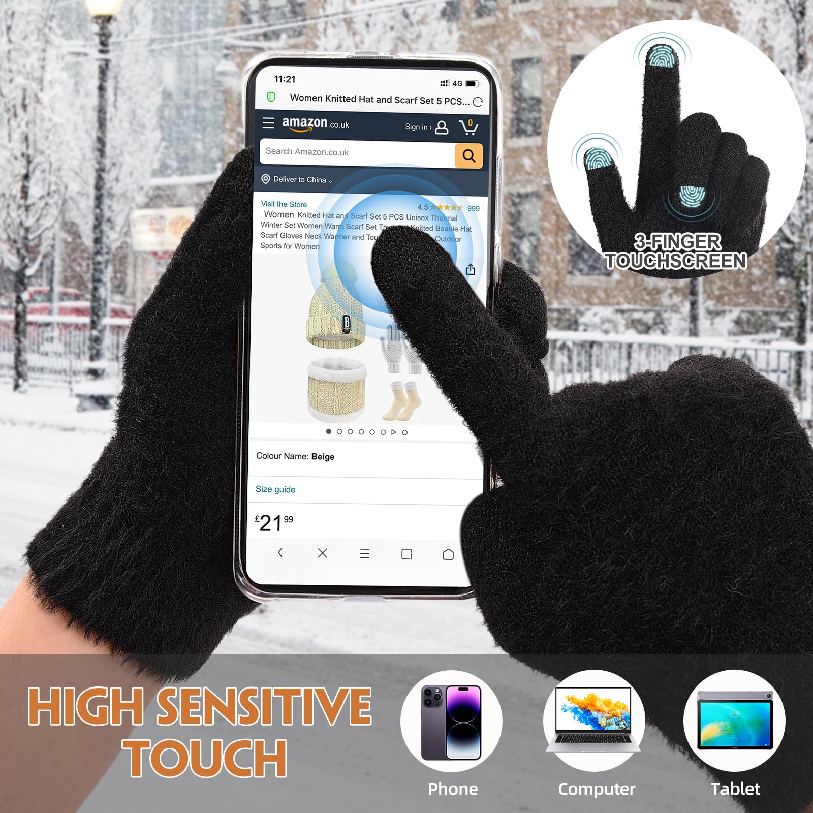 Xnova Guanti Touch Screen Invernali Unisex, Guanti Termici a Maglia Antivento, Elasticità Thermal Gloves per Uomo e Donna Lavoro Bici