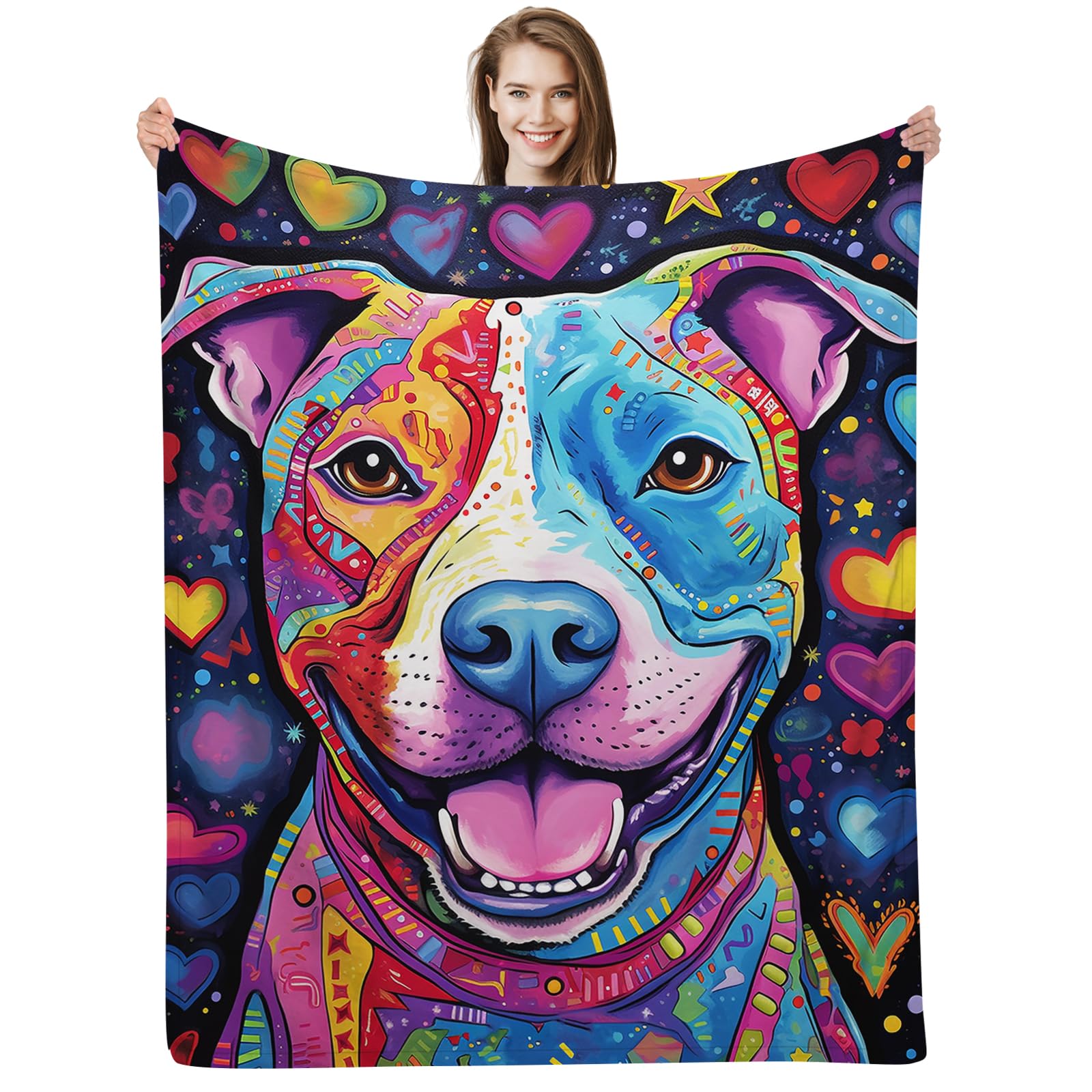 Pit-Bull Blanket, Pit-Bull Gifts for Women/Men/Pit-Bull Lovers, Pit-Bull Lovers Gifts, Pit-Bull Owner Gifts, Pit-Bull Themed Gifts, Colorful Pit-Bull Dog Throw Blanket,50"x40"