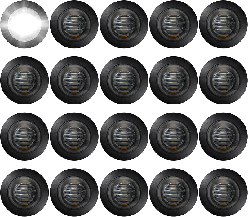Luzes LED brancas de posição lateral ALFU para reboque, 12 V, com lente fumê – conjunto com 20 unidades