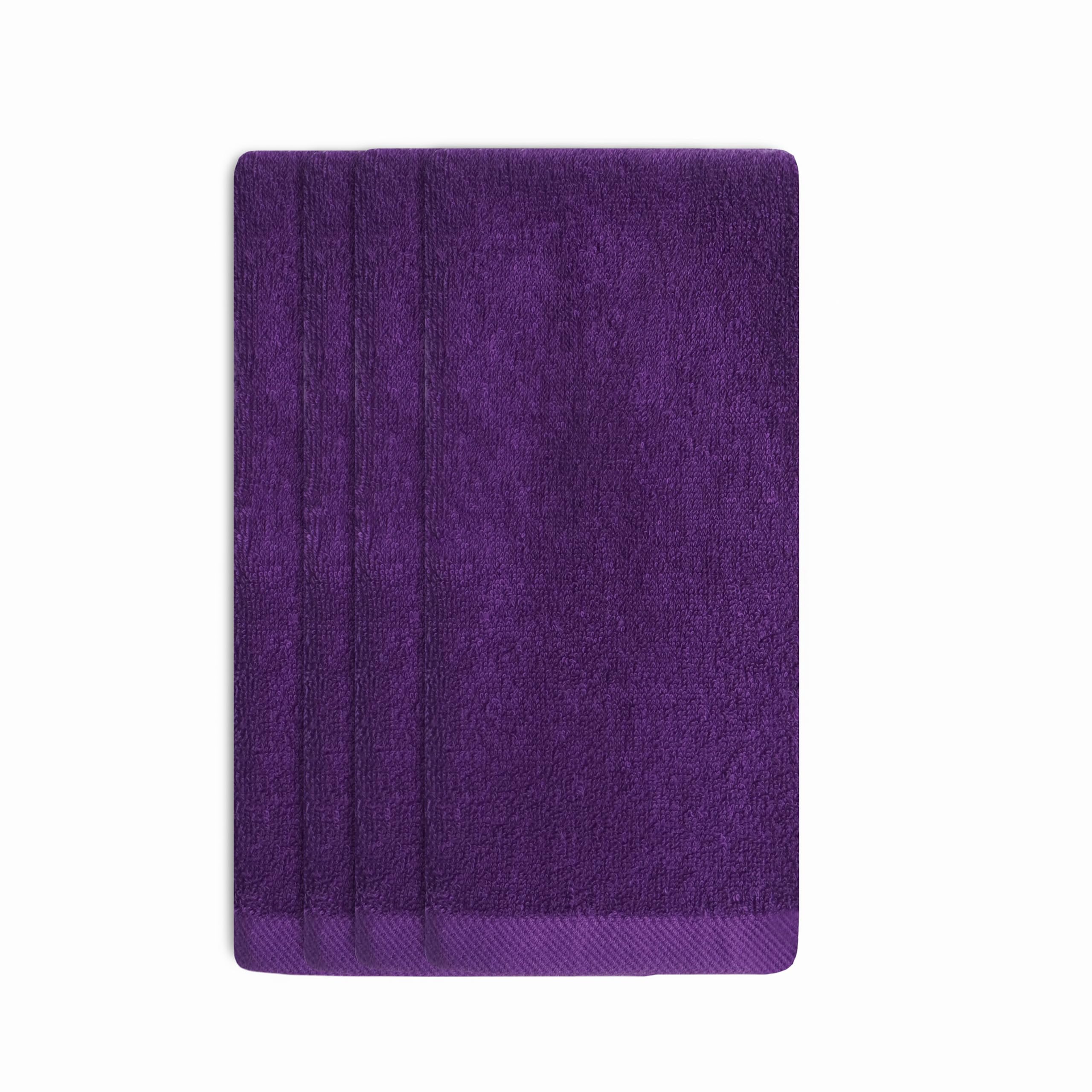 The Holy South Fingertip Hand Towel | Absorbent |11x18 | Terry Velour Premium Washcloths, Bathroom use, 100% Cotton, Face, fingertip, Soft, Guest Towels (Pack of 4) (4, Purple)