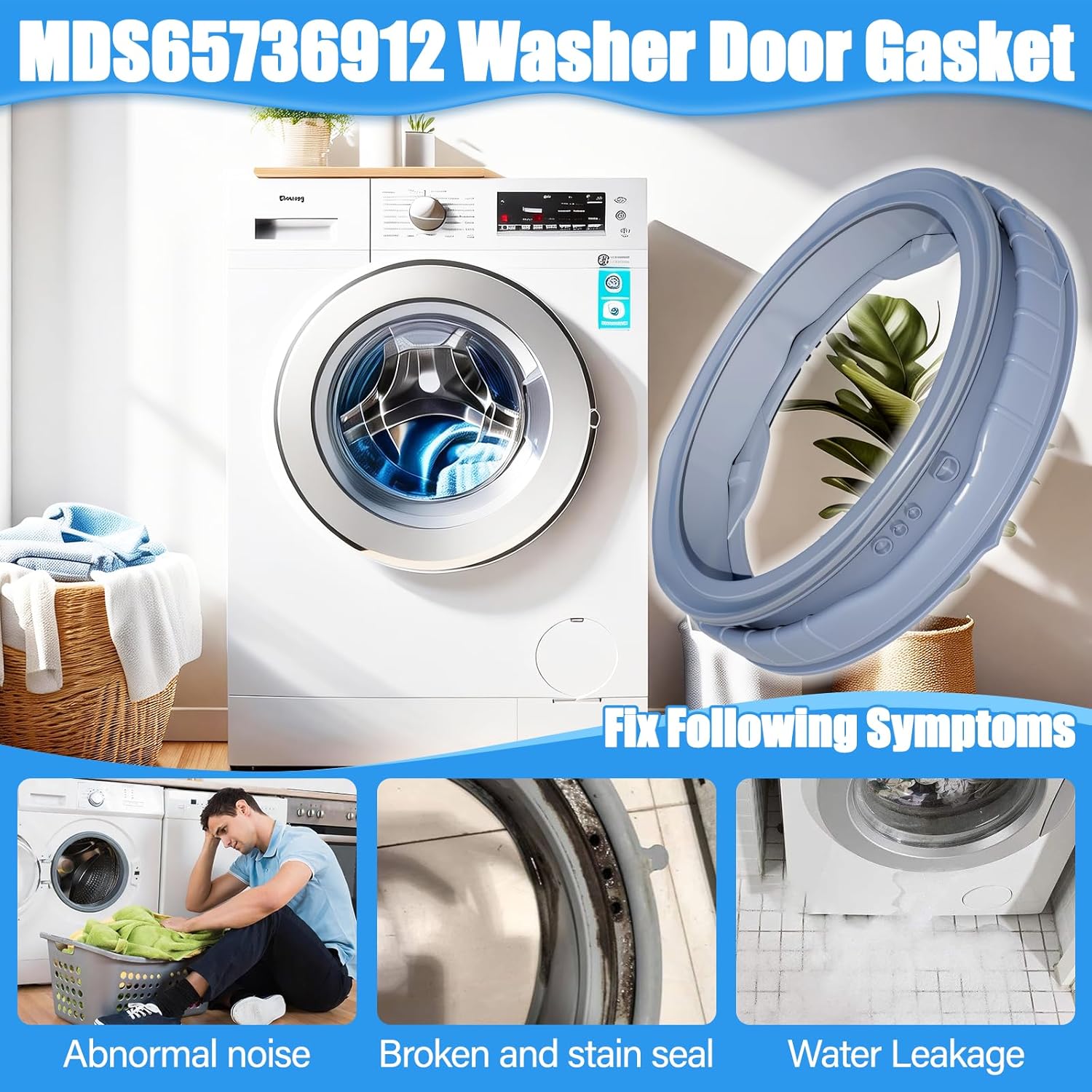 Upgraded MDS65736912 Washer Door Boot Gasket Seal Compatible with LG Washer Door Seal WM3400CW Door Gasket Seal Parts WM3600HVA WM3600HWA WM3700HVA WM3500CW WM3700HWA WM3700HRA PS12748962